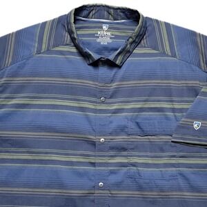 Kuhl Intriguer Shirt Mens XL Blue Striped Snap Front Mechanical Stretch Gorpcore